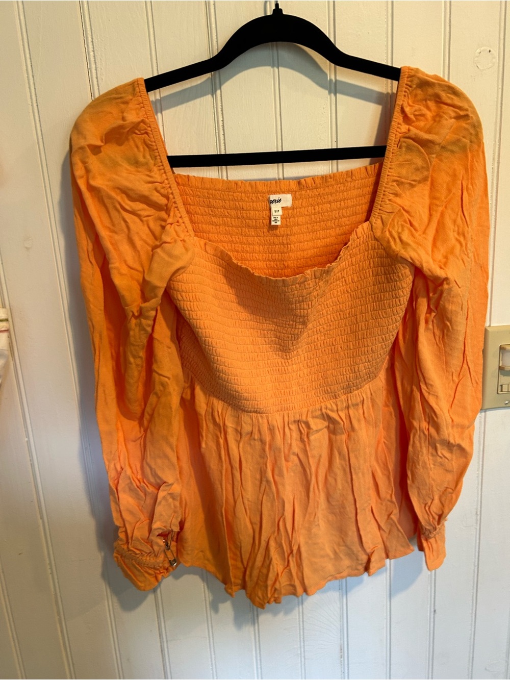 aerie Orange Smocked Square-Neck Peplum Blouse